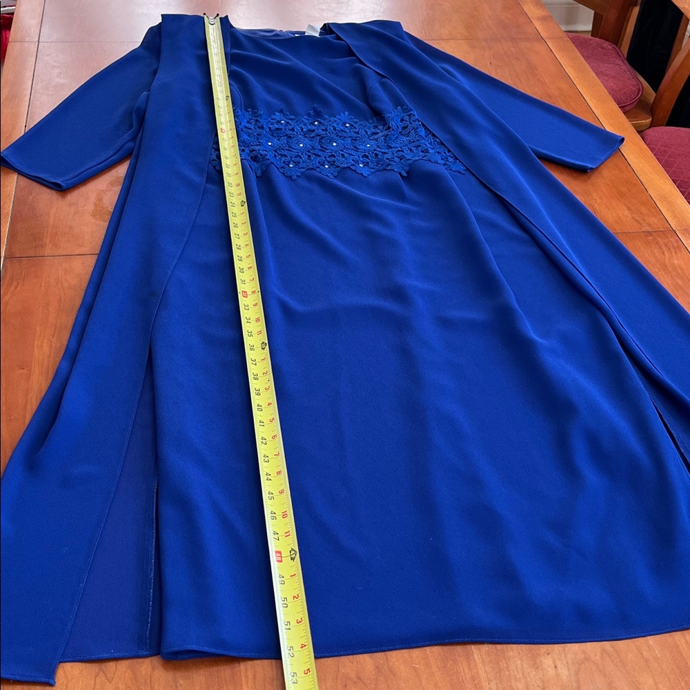 After Dark Vintage Long Sleeve Maxi Cape Dress, Royal Blue with Lace Detail 18WP - Picture 5 of 16